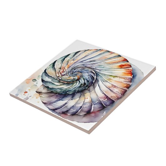 Seashell Shell Nautilus Design 357 Waterverf Tegeltje (Zijkant)