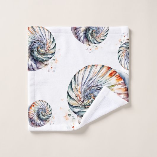 Seashell Shell Nautilus Design 357 Waterverf Washandje (Wasdoekje)
