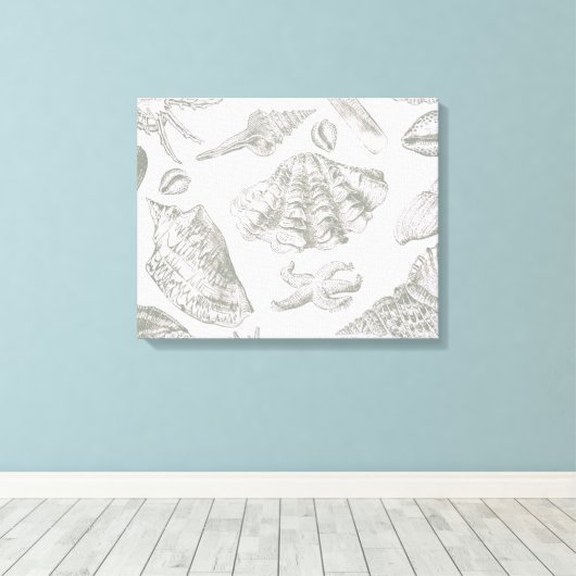 Seashell Soft Antiek Art Beach Shells Canvas Afdruk (Insitu (Houten vloer))