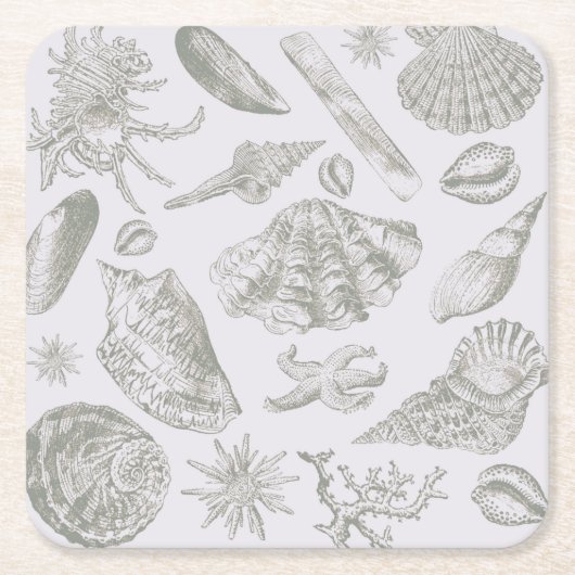 Seashell Soft Antiek Art Beach Shells Kartonnen Onderzetters (Voorkant)