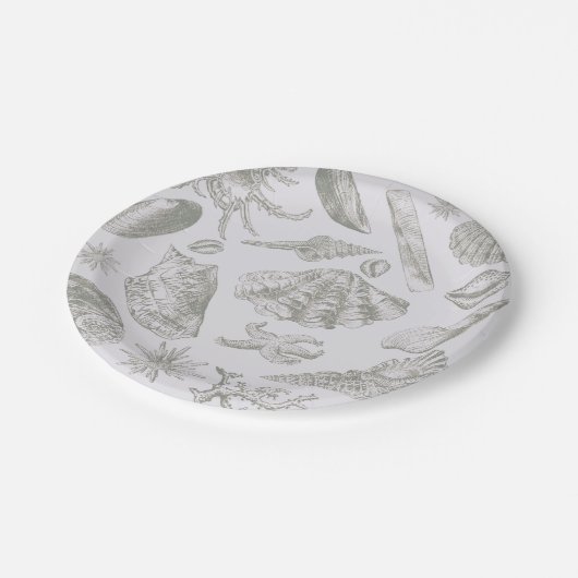 Seashell Soft Antiek Art Beach Shells Papieren Bordje (Gekanteld)