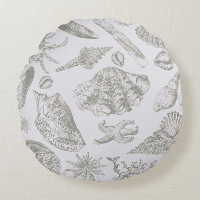 Seashell Soft Antiek Art Beach Shells Rond Kussen (Voorkant)