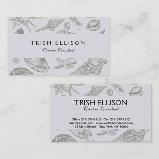 Seashell Soft Antiek Art Beach Shells Visitekaartje (Voorkant / Achterkant)