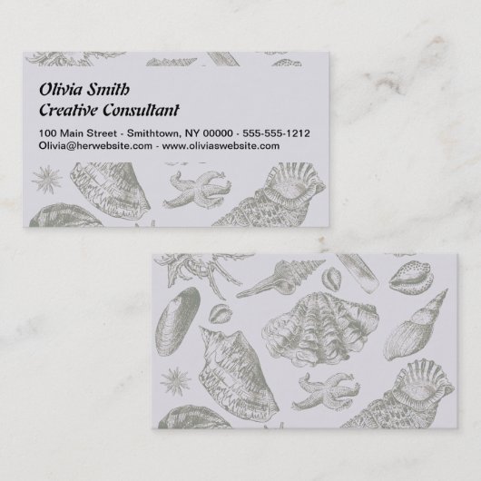 Seashell Soft Antiek Art Beach Shells Visitekaartje (Voorkant / Achterkant)