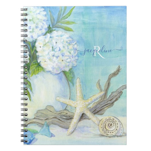 Seashell Starfish Beach Blue White Sea Shore Notitieboek (Voorkant)