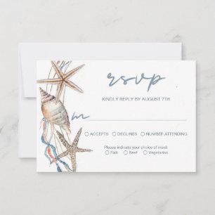 Seashell Starfish Beach Wedding Meal Choice RSVP Kaartje