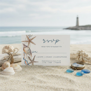 Seashell Starfish Beach Wedding Meal Choice RSVP Kaartje