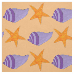 Seashell Starfish Oranje Paars Beach Conch Shell Stof