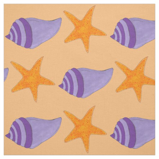 Seashell Starfish Oranje Paars Beach Conch Shell Stof (Swatch)