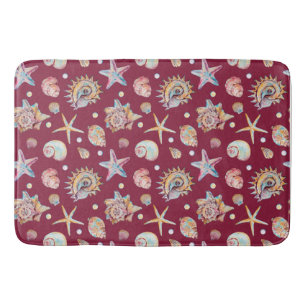 Seashell & Starfish Patroon op Maroon Achtergrond Badmat