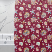 Seashell & Starfish Patroon op Maroon Achtergrond Douchegordijn