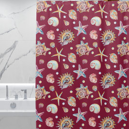 Seashell & Starfish Patroon op Maroon Achtergrond Douchegordijn