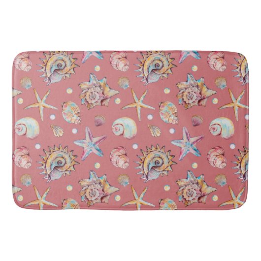 Seashell & Starfish Patroon strand vibes Badmat (Voorkant)