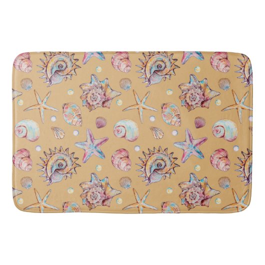 Seashell & Starfish Patroon strand vibes Badmat (Voorkant)