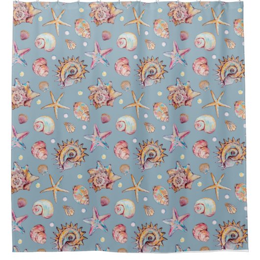 Seashell & Starfish Patroon strand vibes Douchegordijn (Voorkant)