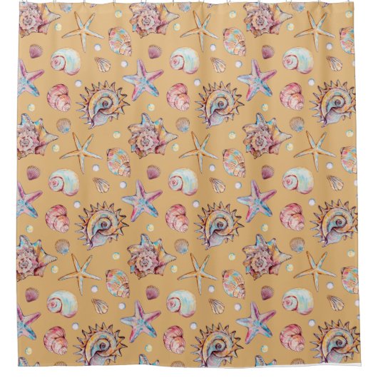 Seashell & Starfish Patroon strand vibes Douchegordijn (Voorkant)