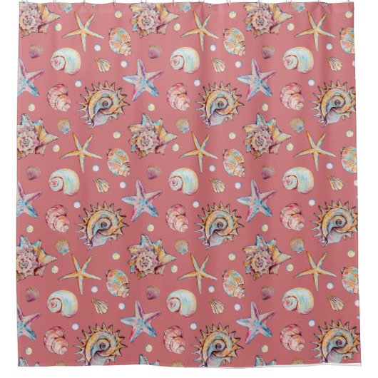 Seashell & Starfish Patroon strand vibes Douchegordijn (Voorkant)