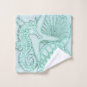 Seashell Starfish Turtle Waterverf Aqua ID751 Bad Handdoek (Wasdoekje)