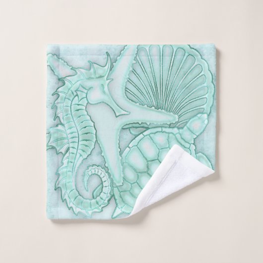 Seashell Starfish Turtle Waterverf Aqua ID751 Bad Handdoek (Wasdoekje)