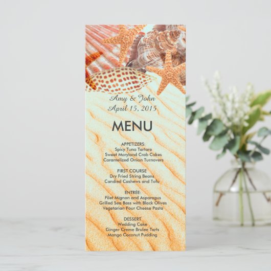 Seashell strand bruiloft menu seashell5 (Staand voorkant)