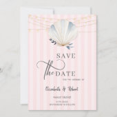 Seashell String Lights Pink Stripes Save the Date (Voorkant)