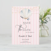 Seashell String Lights Pink Stripes Save the Date (Staand voorkant)