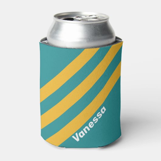 Seashell Sunrise Stripes met naam Blikjeskoeler (Blikje Voorkant)