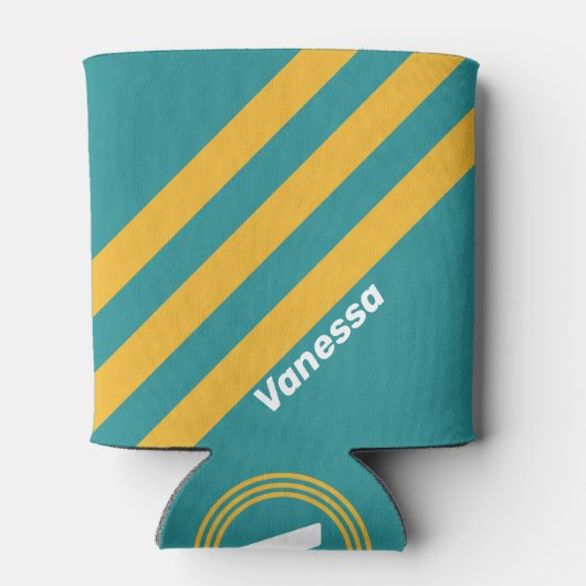 Seashell Sunrise Stripes met naam Blikjeskoeler (Achterkant)