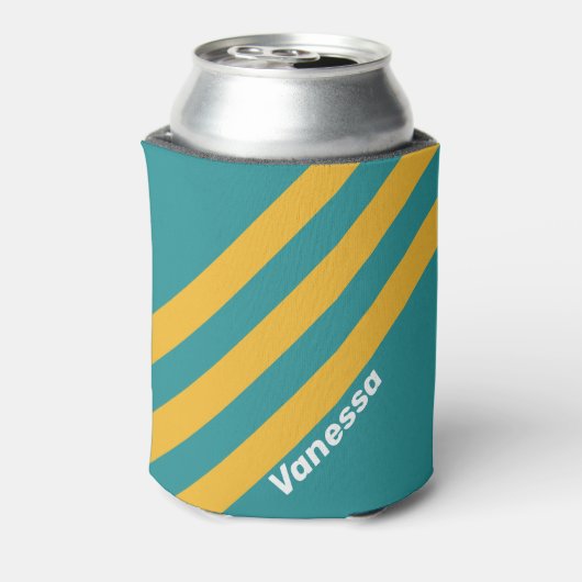 Seashell Sunrise Stripes met naam Blikjeskoeler (Blikje Achterkant)