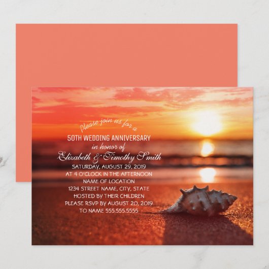 Seashell Sunset Beach Wedding Jubileum Party Kaart (Voorkant / Achterkant)