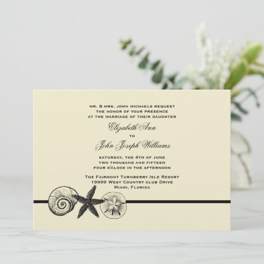 Seashell Treasures Wedding Invitation Kaart (Staand voorkant)