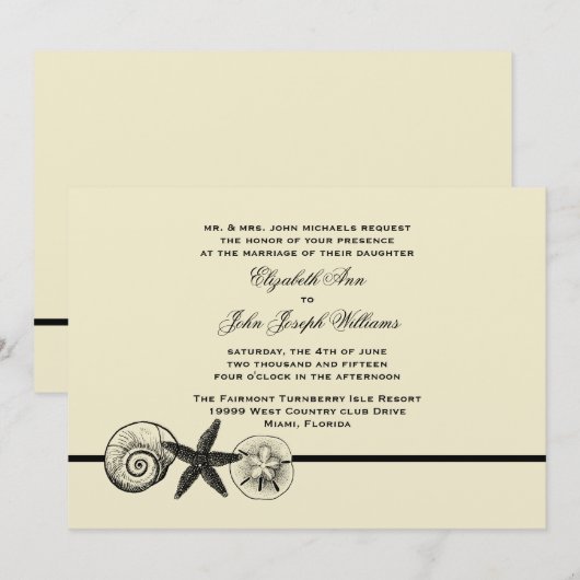 Seashell Treasures Wedding Invitation Kaart (Voorkant / Achterkant)