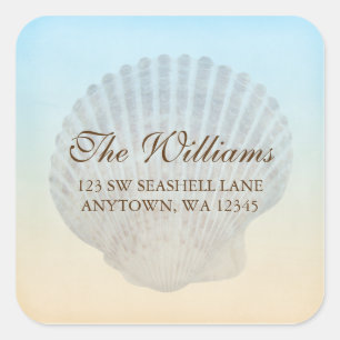 Seashell Tropical Beach Adres Label Square