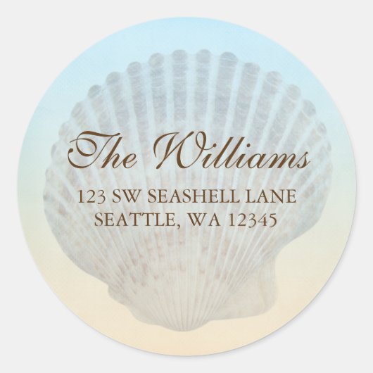 Seashell Tropical Beach Adreslabel Ronde Sticker (Voorkant)