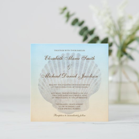 Seashell Tropical Beach Wedding Invitations Kaart (Staand voorkant)