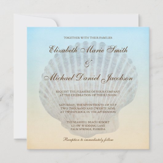Seashell Tropical Beach Wedding Invitations Kaart (Voorkant)
