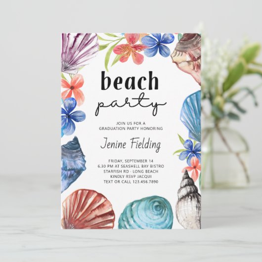 Seashell Tropical Flower Afstuderen Beach Kaart (Staand voorkant)