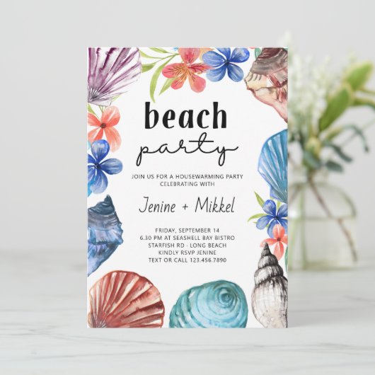 Seashell Tropical Flower House Warming Beach Kaart (Staand voorkant)