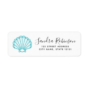 Seashell turquoise aqua strand retouradres etiket