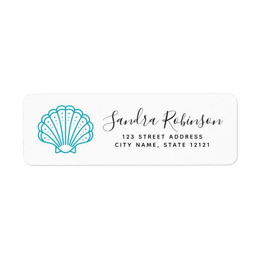 Seashell turquoise aqua strand retouradres etiket (Voorkant)