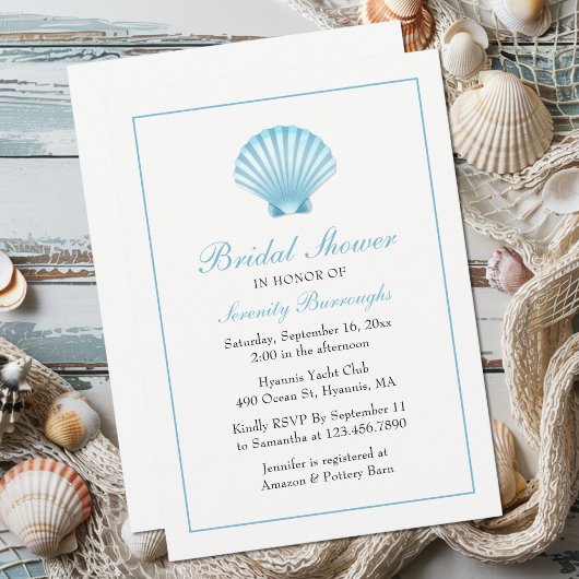 Seashell Vrijgezellenfeest Blue Nautical Beach Coa Kaart