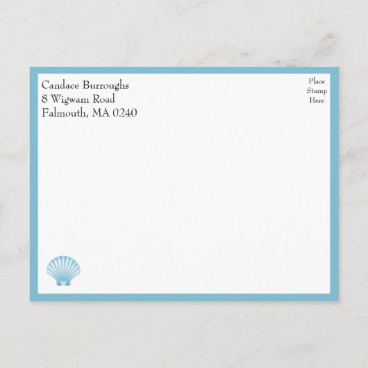 Seashell Vrijgezellenfeest Nautisch Blauw Strand K Uitnodiging Briefkaart (Achterkant)