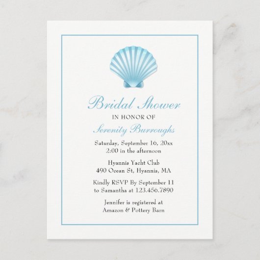 Seashell Vrijgezellenfeest Nautisch Blauw Strand K Uitnodiging Briefkaart (Voorkant)