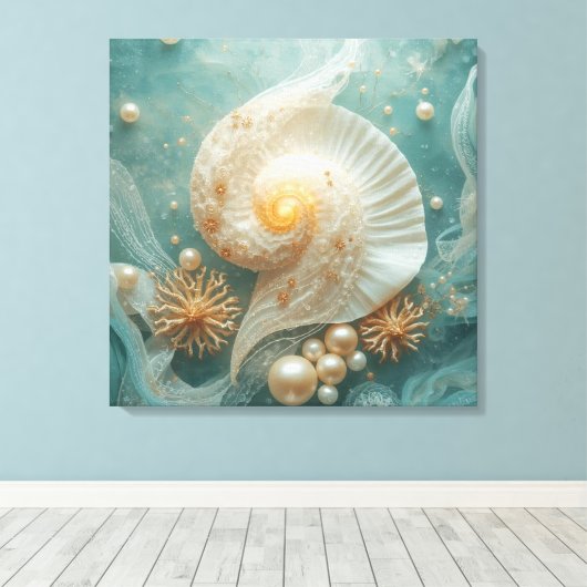 Seashell Wall Art – Coastal Beach Decor Canvas Afdruk (Insitu (Houten vloer))