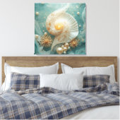 Seashell Wall Art – Coastal Beach Decor Canvas Afdruk (Insitu (Slaapkamer))