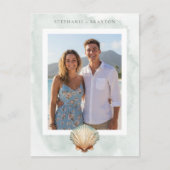 Seashell Watercolor Minimal Beach Photo Save Date Briefkaart (Voorkant)