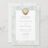 Seashell Watercolor Minimalist Beach Wedding Kaart (Voorkant)