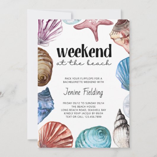 Seashell Waterverf Bachelorette Beach Weekend Kaart (Voorkant)