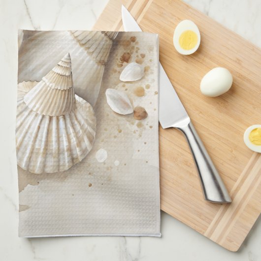 Seashell Waterverf Coastal Theedoek (Quarter Fold)