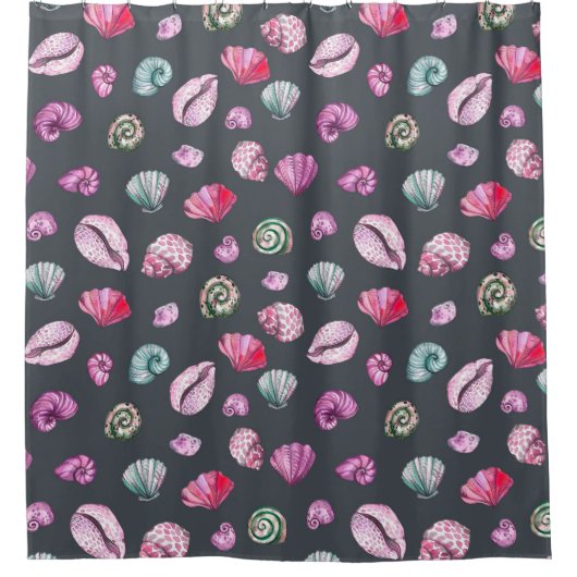 Seashell Waterverf: donkerblauw patroon Douchegordijn (Voorkant)